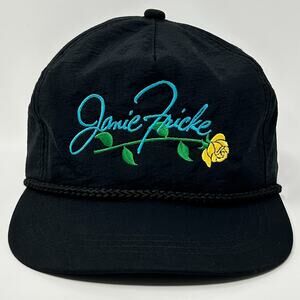 Vintage 80s Janie Fricke Hat Cap Country Western Music Rope Cord Snapback Black